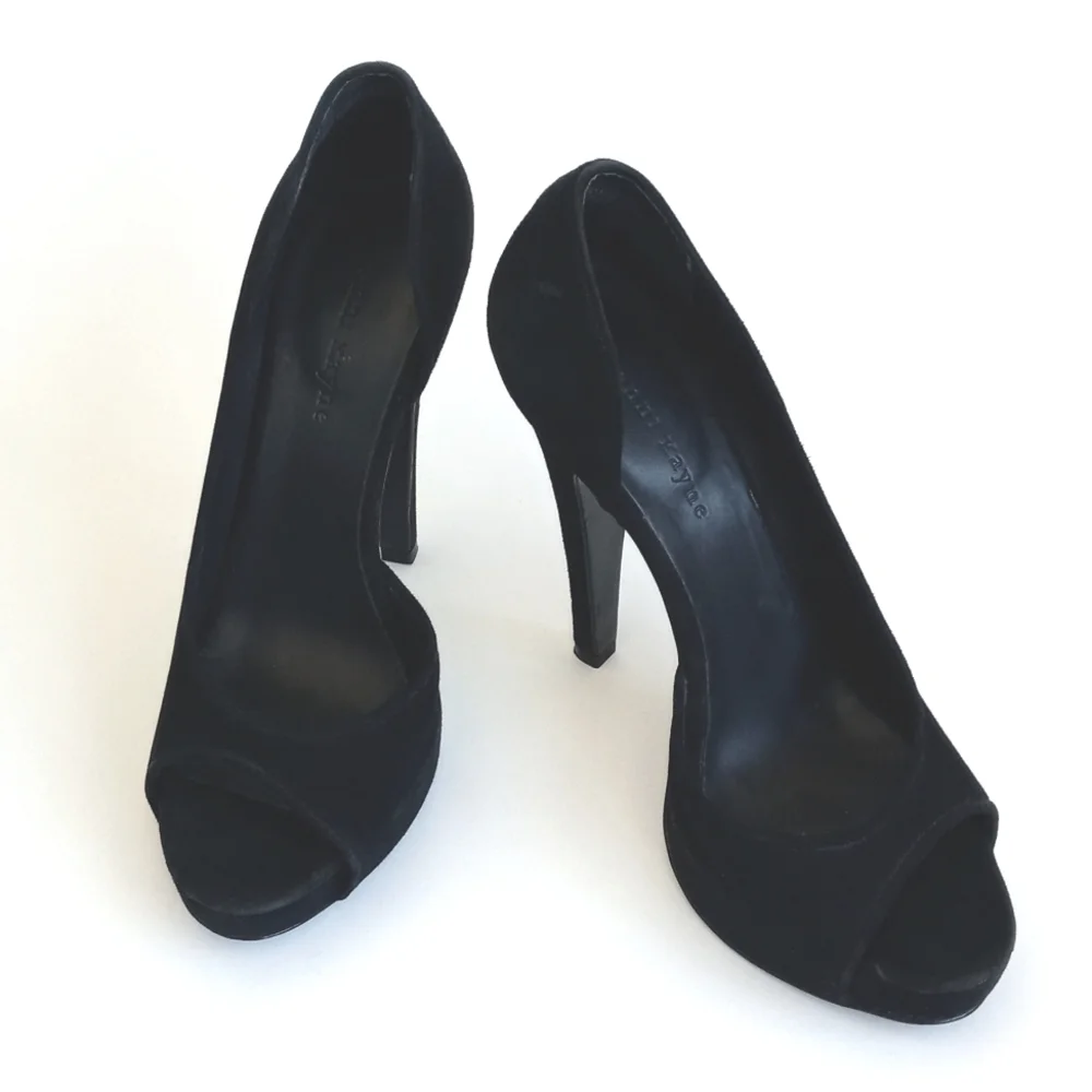 Jenni Kayne Elegant Black Suede Leather Peep-Toe 5